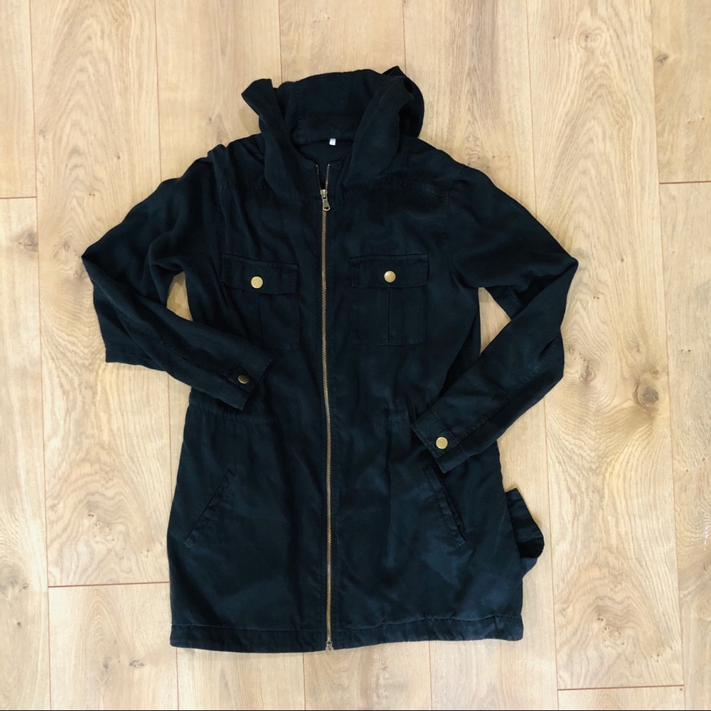 Anthropologie 3 Dots Long Sleeve Zip Jacket Hoodie Black